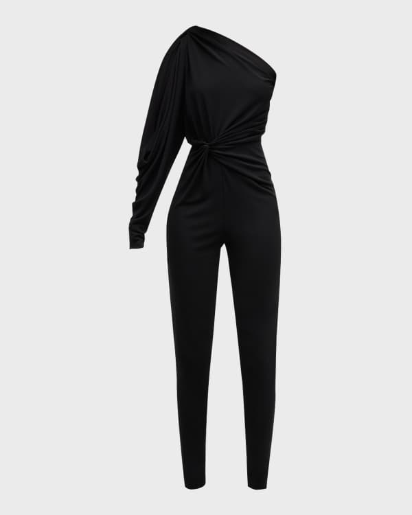 Black One Shoulder Long Sleeve Jersey Jumpsuit