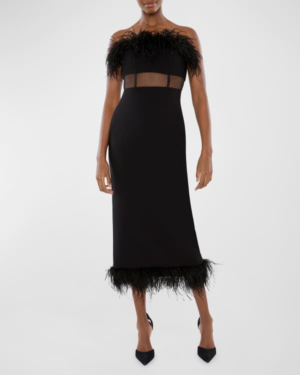 Likely Imani Ostrich Feather-Trim Midi Dress | Neiman Marcus