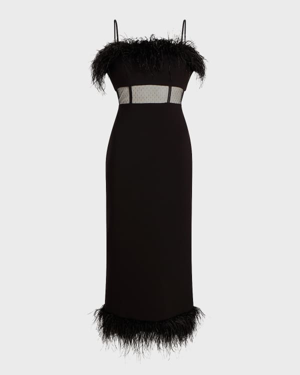 Likely Imani Ostrich Feather-Trim Midi Dress | Neiman Marcus