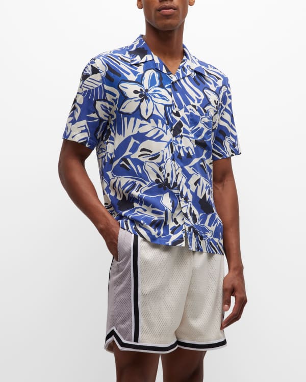 Palm Angels Men's Abstract Palms Silk Bowling Shirt | Neiman Marcus
