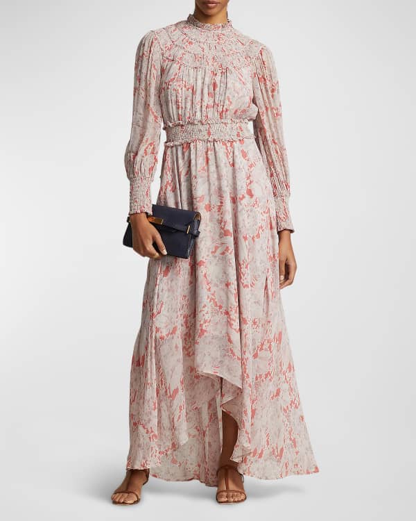 Saloni Jacqui-B Belted Floral Silk Midi Dress | Neiman Marcus