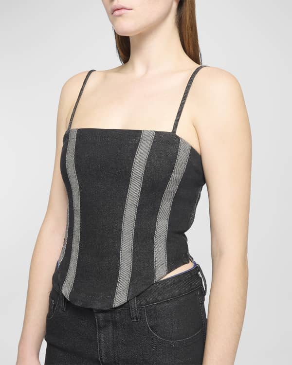 Versace Jeans Couture Two-Tone Denim Bustier Crop Top | Neiman Marcus