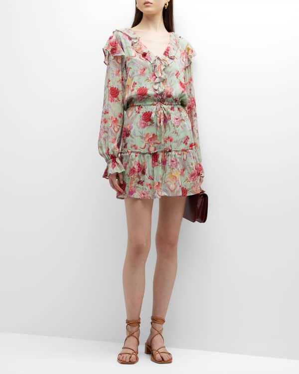 PAIGE Vittoria Floral Puffed-Sleeve Mini Dress | Neiman Marcus