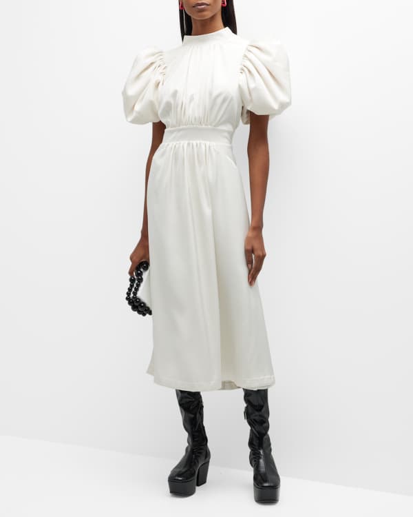 Stella Pardo Crochet-Sleeve Midi Dress | Neiman Marcus
