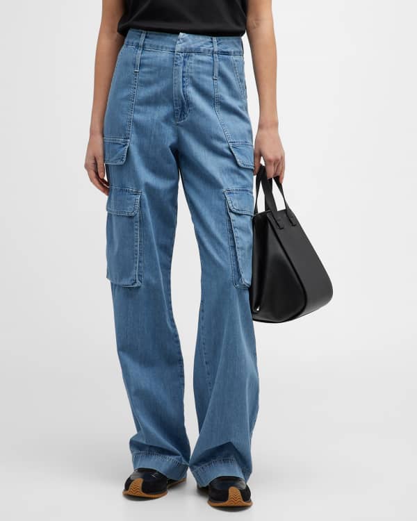 FRAME Satin Straight Cargo Pants | Neiman Marcus