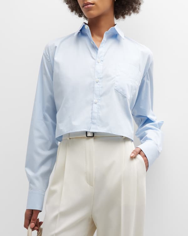 Theory Button-Front Cropped Dress Shirt | Neiman Marcus