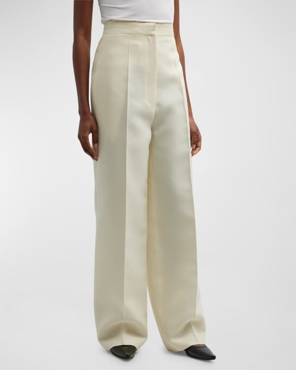 LAPOINTE Belted High-Waist Silk Twill Pants, Yellow