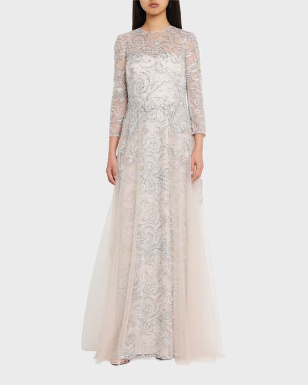 Rickie Freeman for Teri Jon CapSleeve Embroidered Tulle ALine Gown