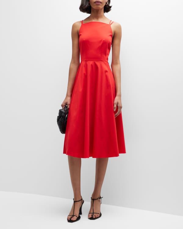 Straight Neck Sleeveless Flare Midi Dress