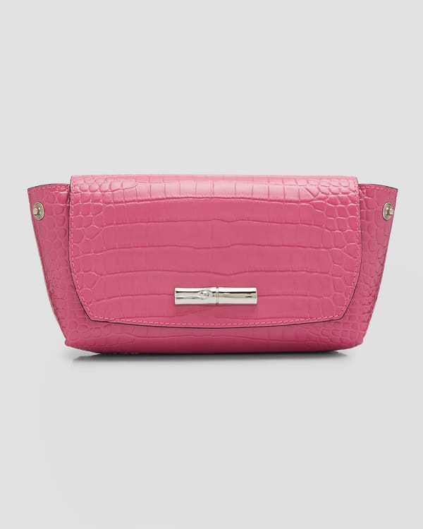 Mini Neon-pink Crocodile Embossed Dome Bag