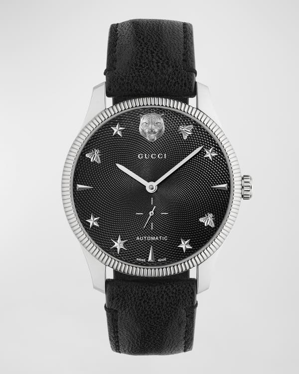 Mens gucci watch leather band discount