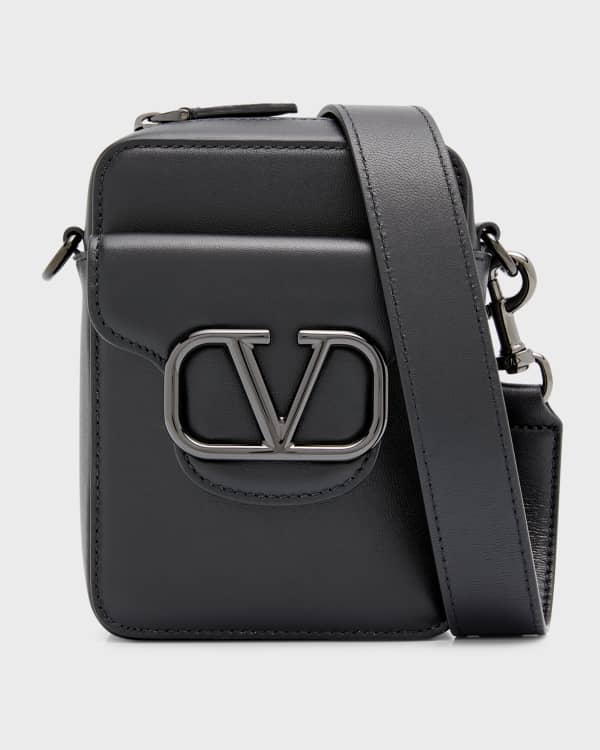 VALENTINO GARAVANI Small Logo-Print Leather Messenger Bag for Men