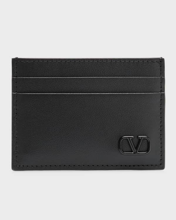 Rockstud Calfskin Card Holder With Neck Strap for Man in Black