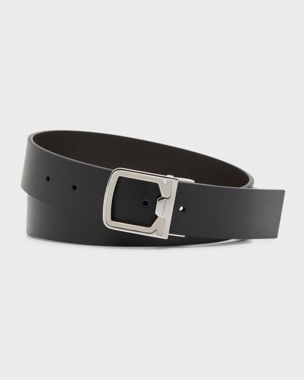 Reversible navy blue grey belt leather nubuck - The Nines