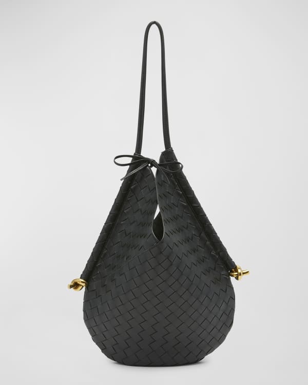 Bottega Veneta V Woven Drawstring Tote Bag in Black