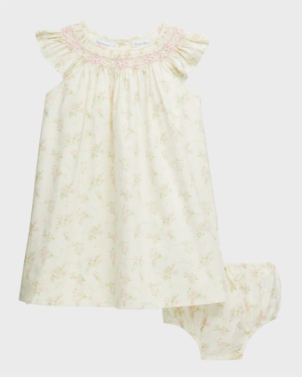 Luli & Me Baby Girls Blue Harvest Floral Smocked Bubble - Ruffle Collar main image 1