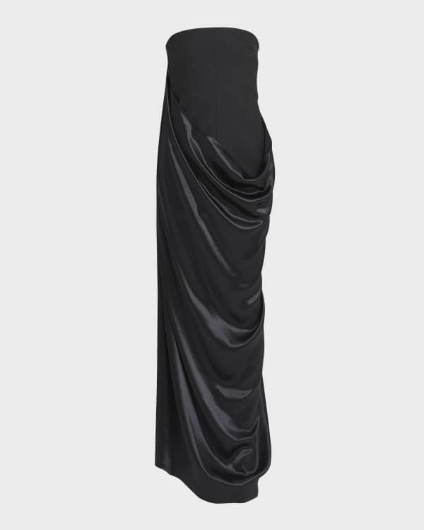 Ruched Satin Strap Gown Cream