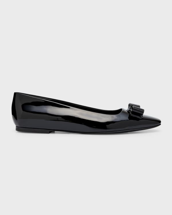 Ferragamo Varina Black Patent Flats new in box shoes bow flats