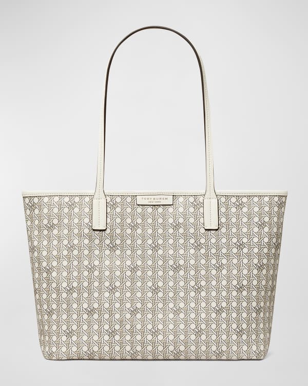 Tory Burch T Monogram Coated Canvas Small Tote Bag In White | ModeSens