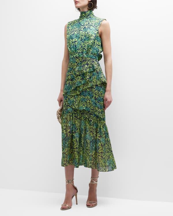 saloni green silk dress