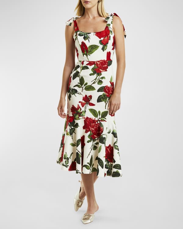 Kay Unger New York Arie Floral-Print Square-Neck Midi Dress | Neiman Marcus