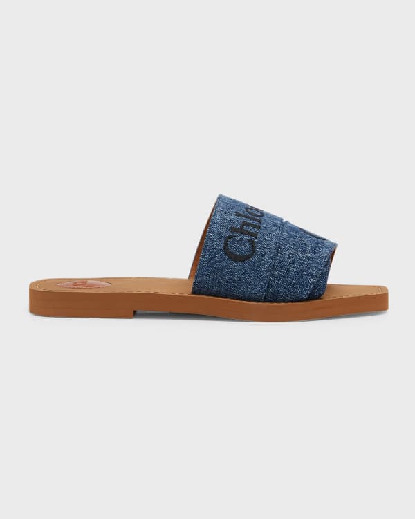 Chloe Woody Flat Logo Ribbon Slide Sandals | Neiman Marcus