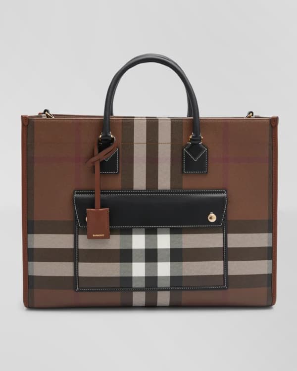 Burberry Tb Medium Checked Coated-canvas Tote Bag In Brown