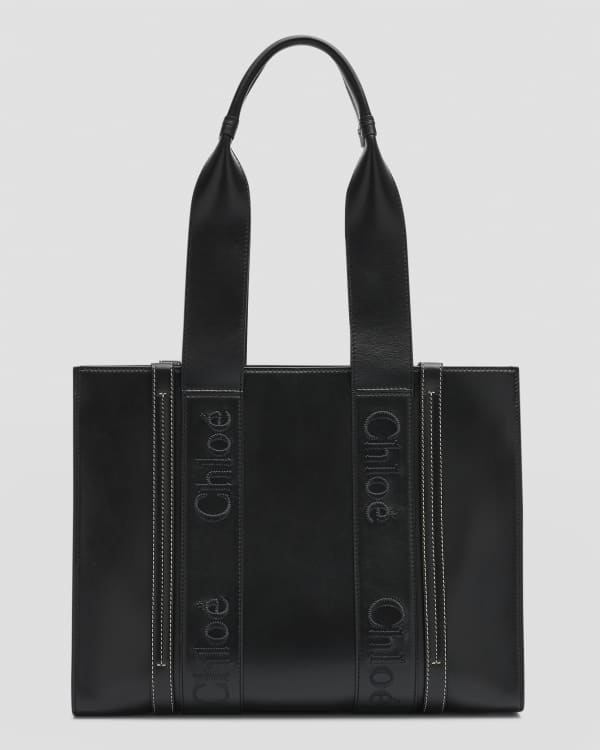 Chloe Woody Small Tote Bag in Linen with Crossbody Strap