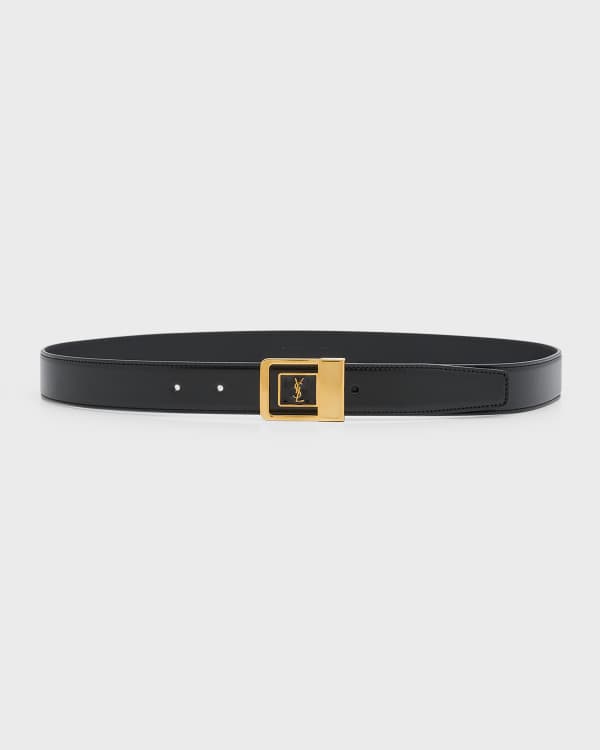 Saint Laurent Slim Grained Leather Belt - Black - Belts