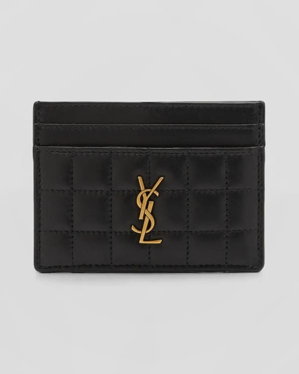 Saint Laurent Cassandre Matelasse Fragments Zipped Card Case - Dark Beige