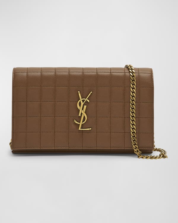 Uptown Raffia Wallet On Chain in Neutrals - Saint Laurent