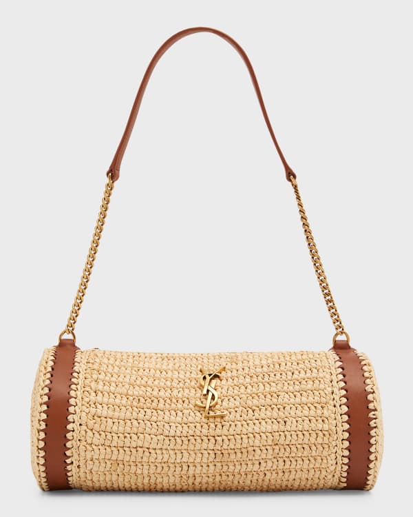 Saint Laurent Kate Medium Chain Bag In Raffia And Smooth Leather