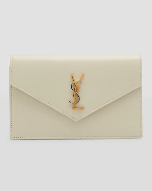 Saint Laurent Women's Envelope Large Flap Wallet in Grain de Poudre Embossed Leather - Nero