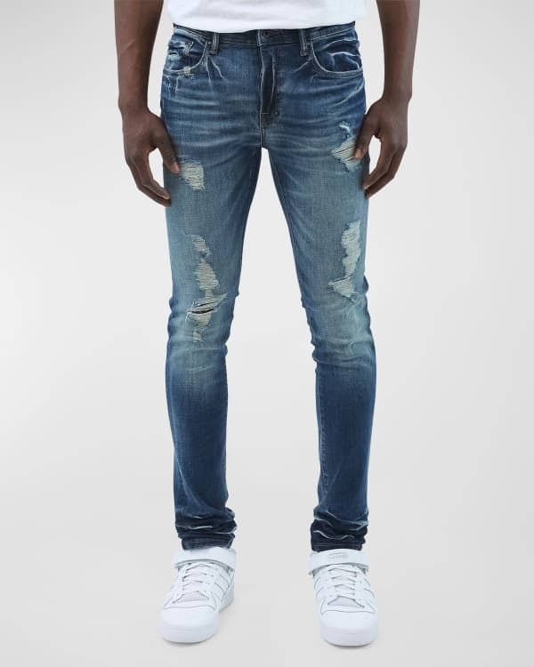 Amiri Men's Paint Splatter Skinny Jeans w/ Check Insert | Neiman Marcus