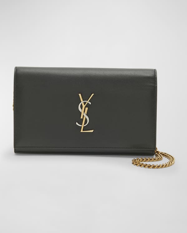 Uptown Leather Trimmed Raffia Clutch in Neutrals - Saint Laurent