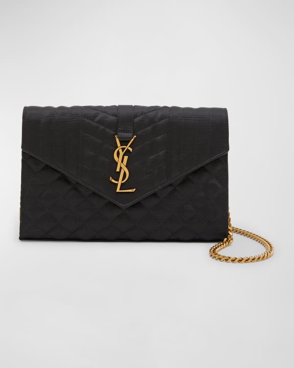 Saint Laurent Envelope Chain Wallet In Grain De Poudre Embossed Leather