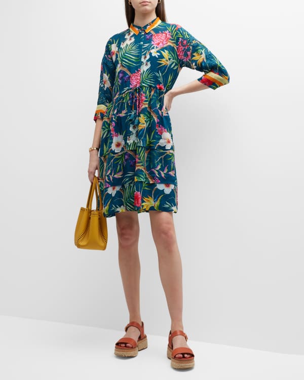 Johnny Was Farrow Botanical-Print Shift Swing Dress | Neiman Marcus