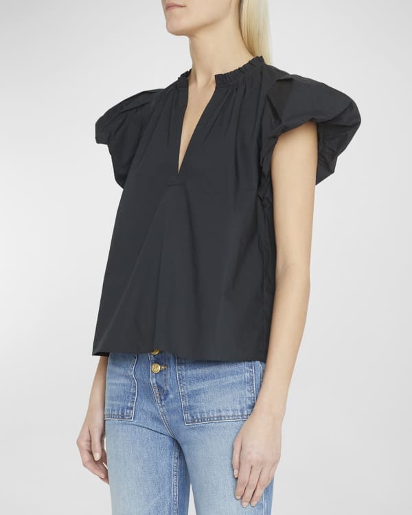 Ulla Johnson Bonnie Ribbed Flutter-Sleeve Top | Neiman Marcus