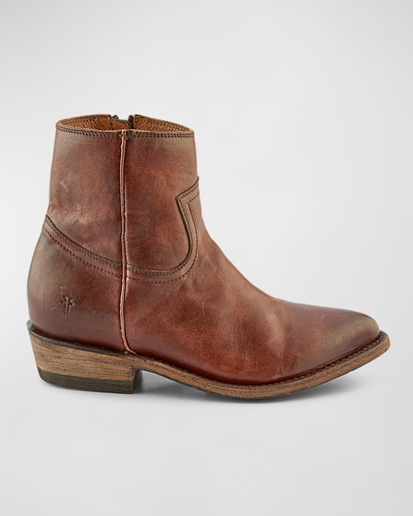 Frye Faye Short Waxy Leather Cowboy Boots with Chevron Heel