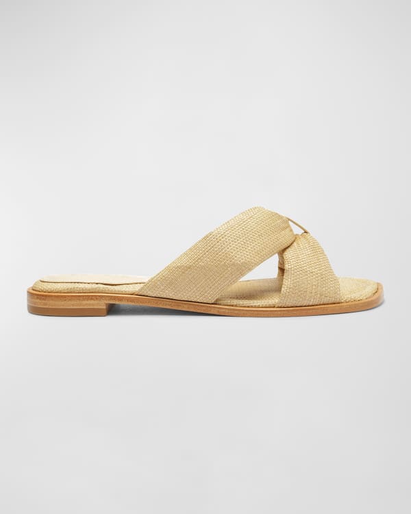 Vince Rumi Raffia Flat Slide Sandals | Neiman Marcus