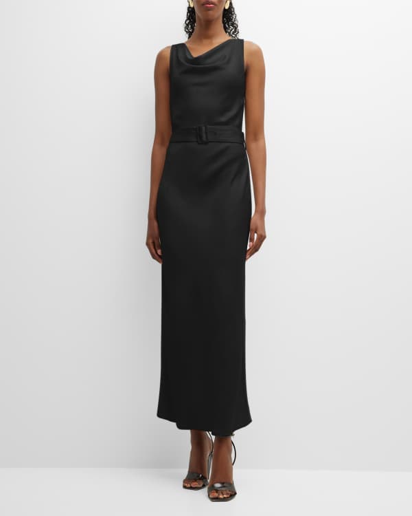 Black Satin Sleeveless Lace Insert Maxi Dress