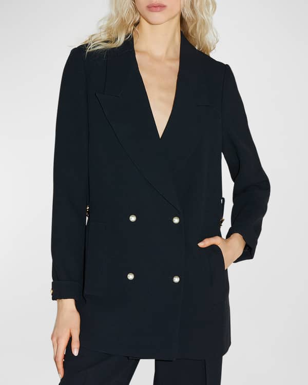 Black Crepe Blazer With Flap Pockets: Women's Luxury Jackets