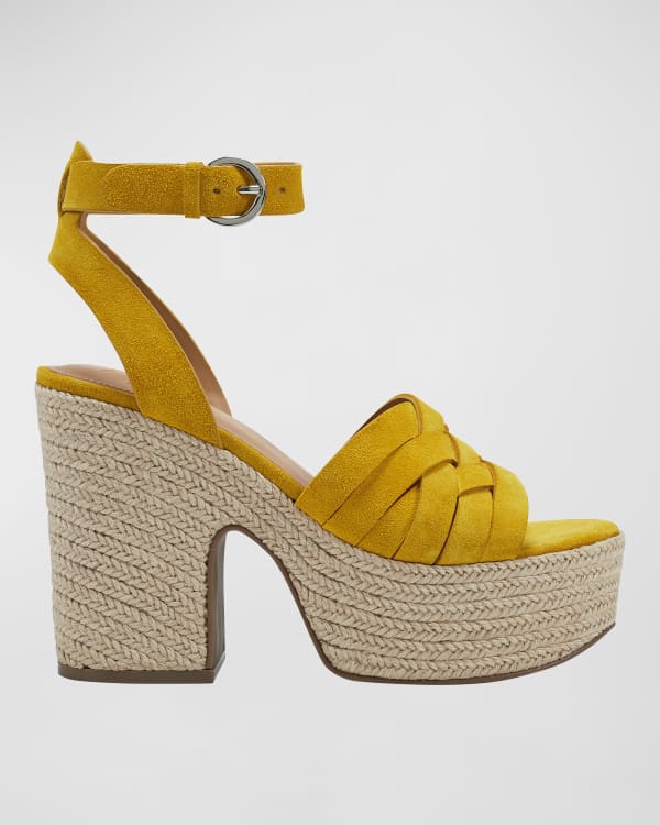 Louis Vuitton Logo Wedge Sandals Heels Espadrilles Cream w Yellow Patent EU  37