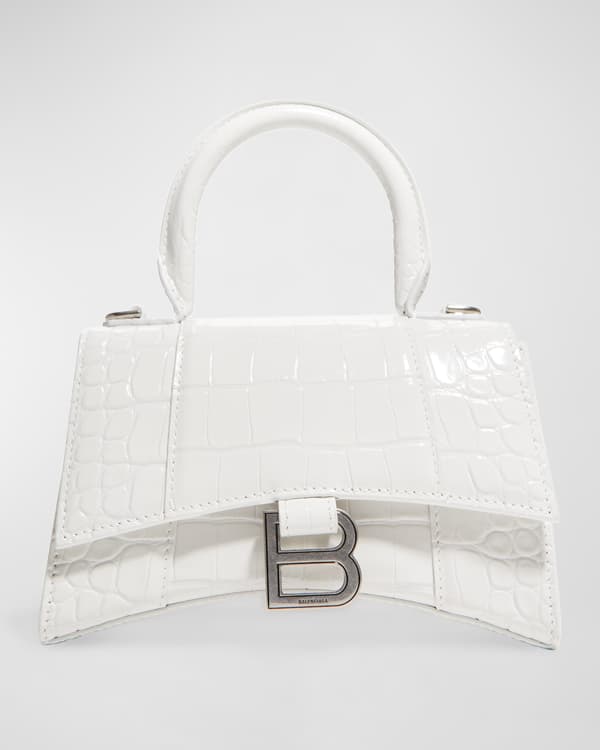 BALENCIAGA Ville Top Handle XXS Crocodile Leather Crossbody Bag White