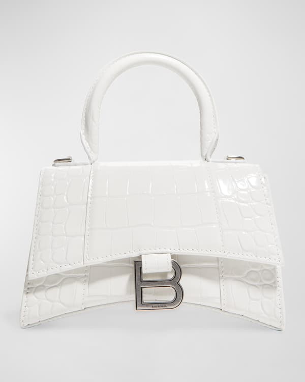 BALENCIAGA Small Hourglass Crocodile Embossed Top Handle Shoulder Bag