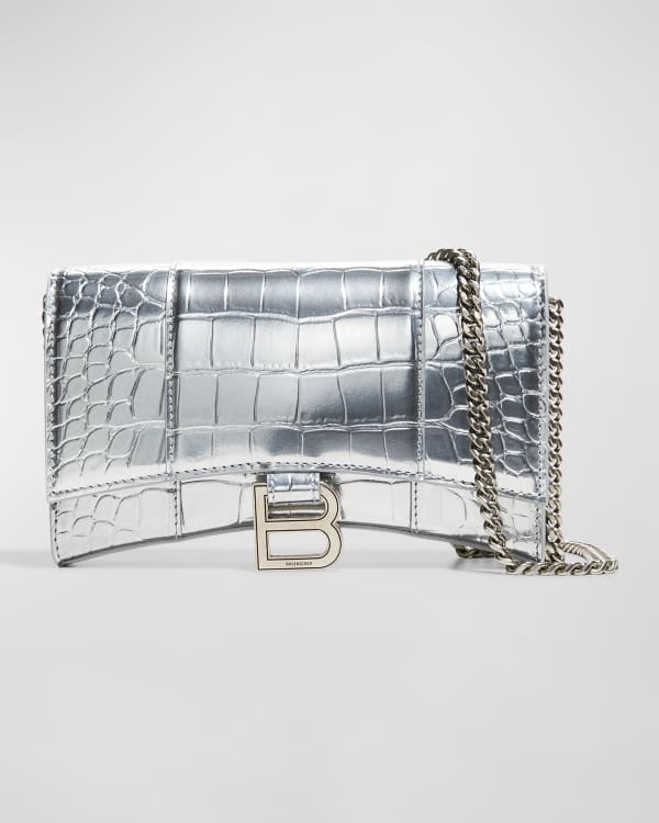 Luxury wallet - Balenciaga Hourglass wallet in silver crocodile-effect  leather