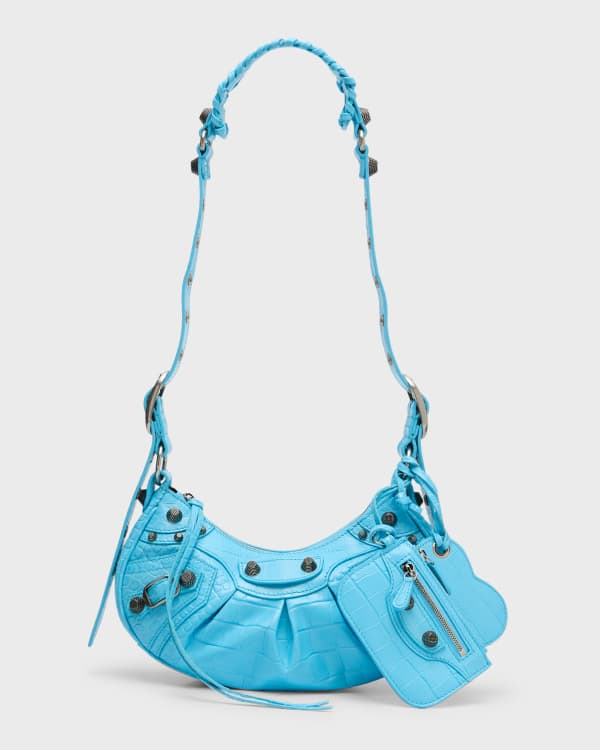 Balenciaga XS Cagole Croc-Embossed Zip Shoulder Bag | Neiman Marcus