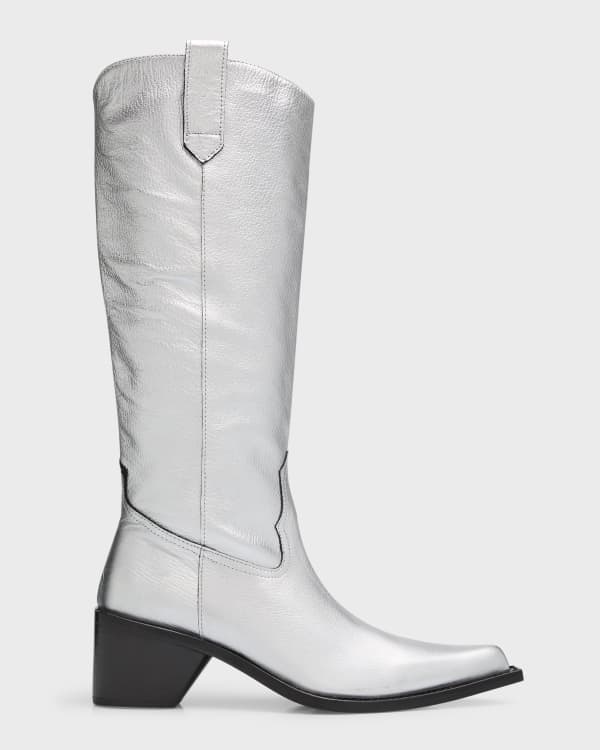 Dakota Metallic Leather Cowboy Boots in Silver - Paris Texas