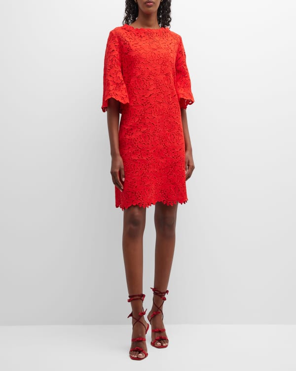 Kay Unger New York Zoey Puff-Sleeve Lace Dress | Neiman Marcus