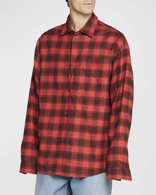 Purple Violet Plaid Men's Short Sleeve Shirt